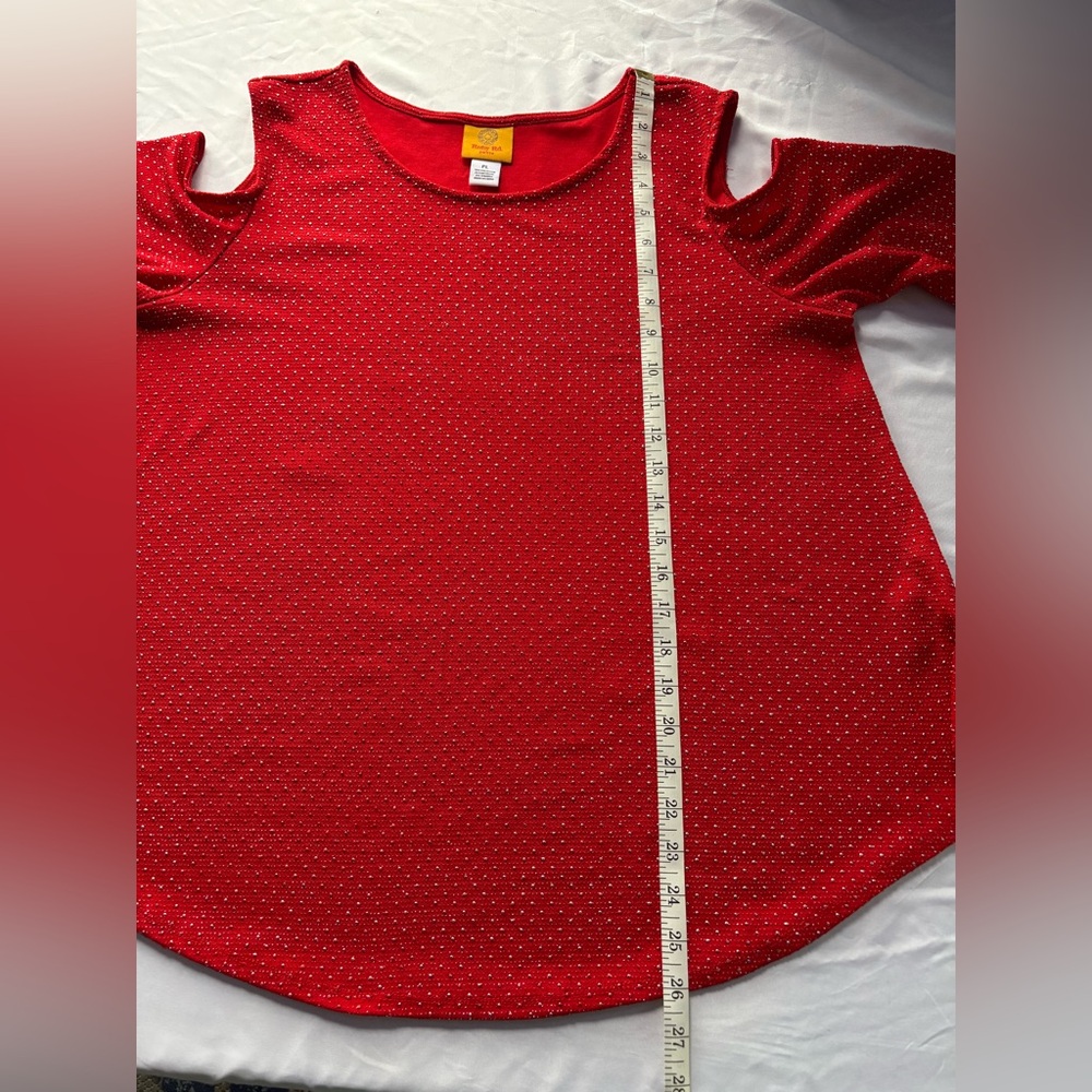 Ruby Rd. Red Cold Shoulder Blouse - Picture 4 of 7